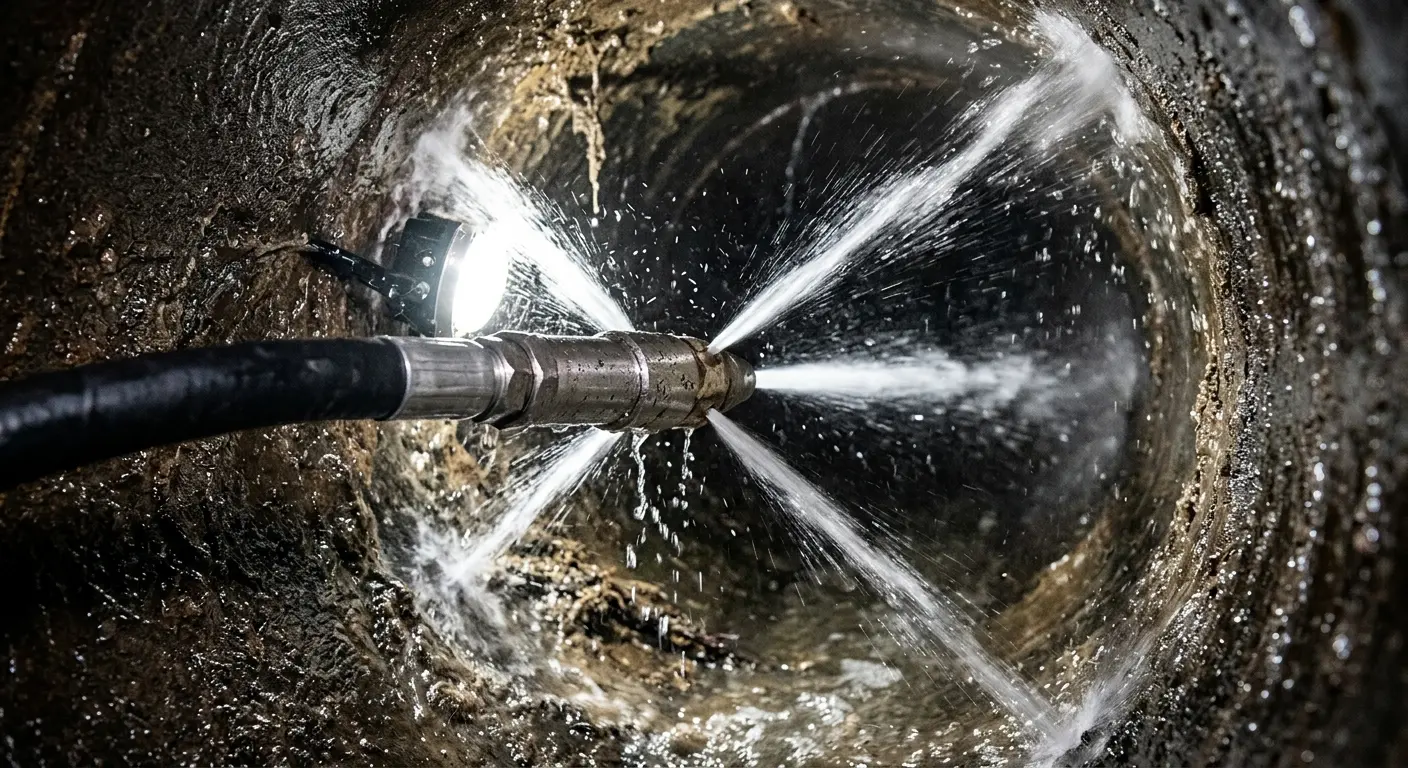 High-pressure hydro jetting nozzle cleaning sewer pipe for Trenchless Sewer Repair in South Williamsport